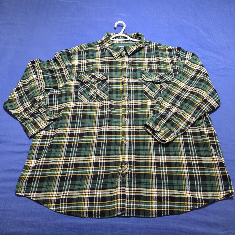 KingSize Flannel Shirt Men 3XL Big Green Excellent Plaid Button Down Long Sleeve